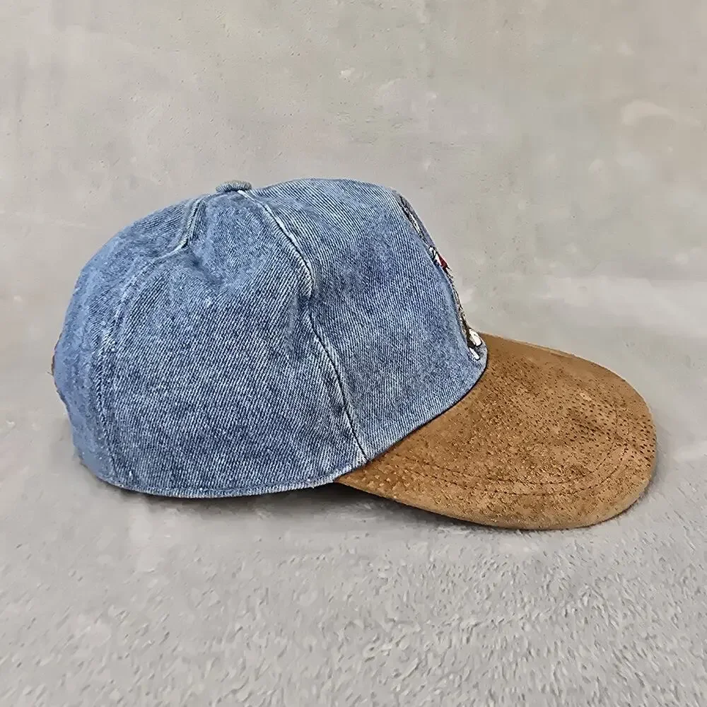 Vintage Looney Tunes Bugs Bunny Cowboy Hat Denim Suede Kids Cap 90s *FLAWS *
